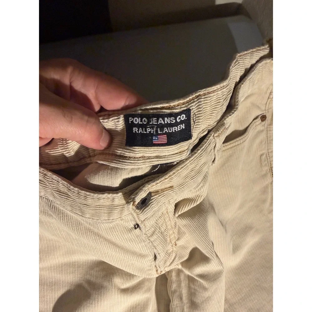 Polo Jeans Co Ralph Lauren Mens Corduroy Pants Tan Beige Hemmed‎ 33x29.5